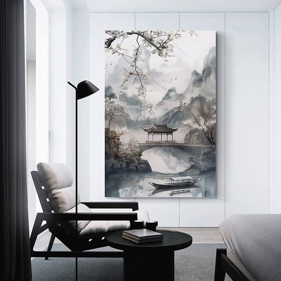 水墨画 木製アートパネル 自然風景 Amazon.co.jp: 絵画 中国風の水墨画インテリア 絵画 水墨画